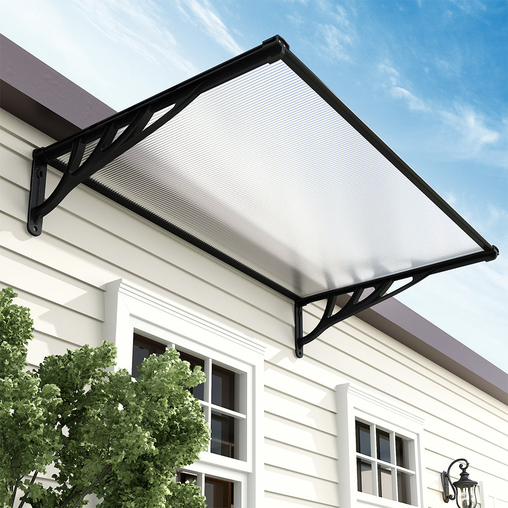 120cm Black Frame Polycarbonate Door Window Awning for Outdoor Rain Shelter